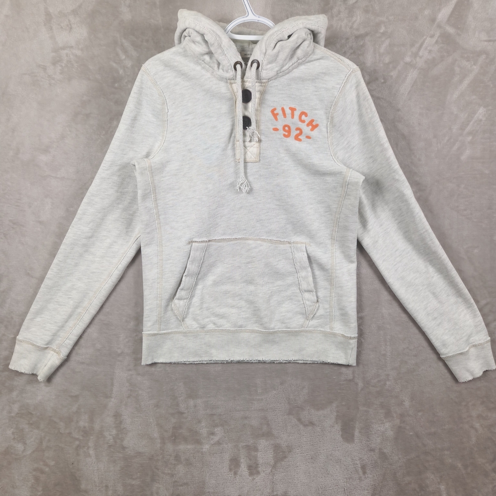 VTG Abercrombie & Fitch Muscle Hoodie Heavyweight Button Men M White Distressed